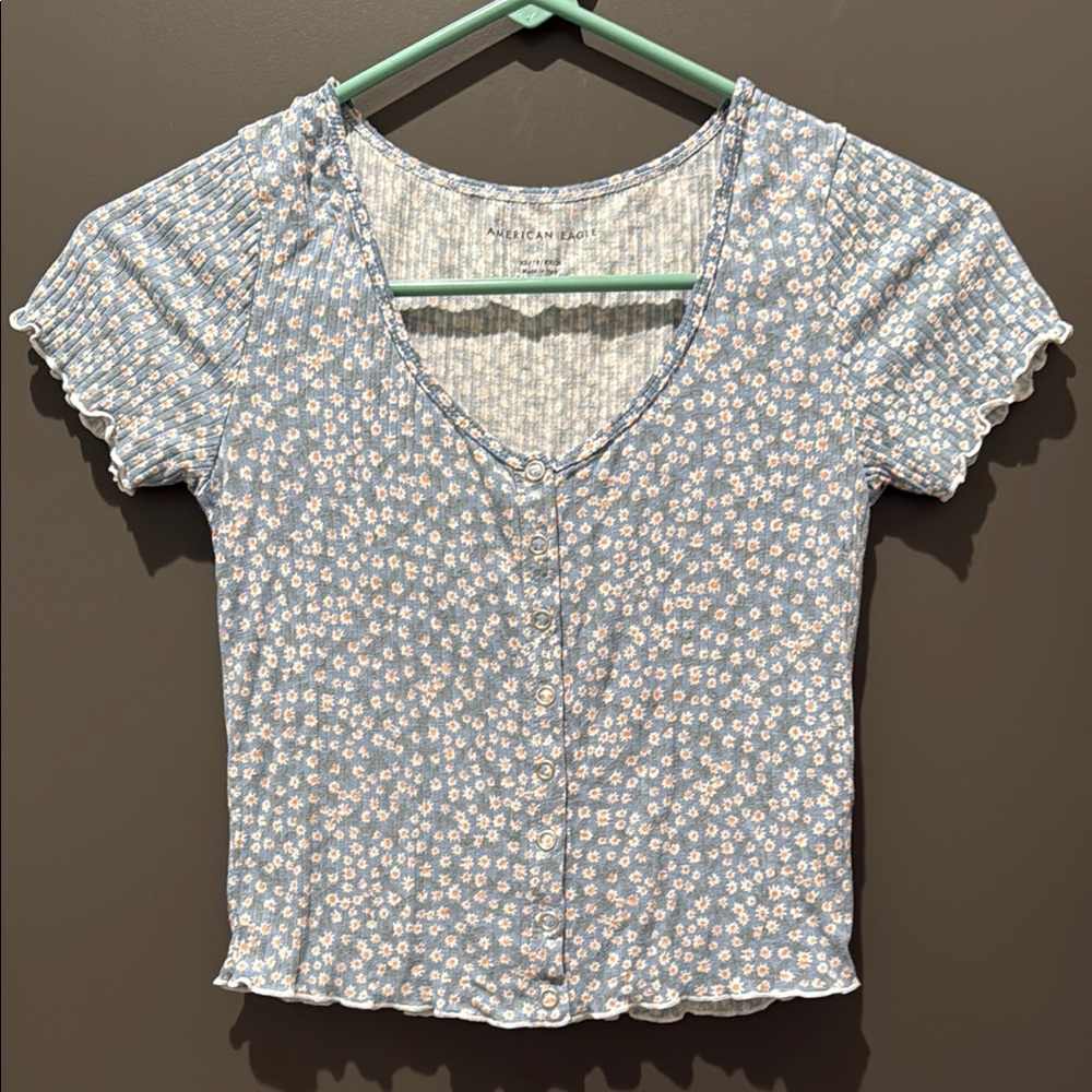 American Eagle Outfitters Blue Floral Blouse